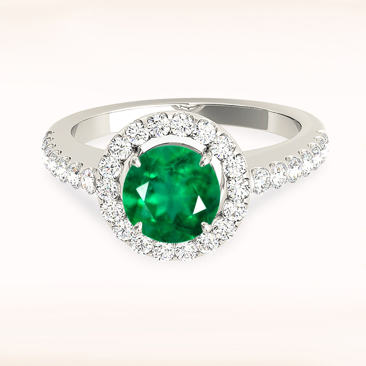 1.14 ct. Genuine Emerald Ring With 0.50 ctw. Diamond Halo And Thin Diamond Shank-VIRABYANI